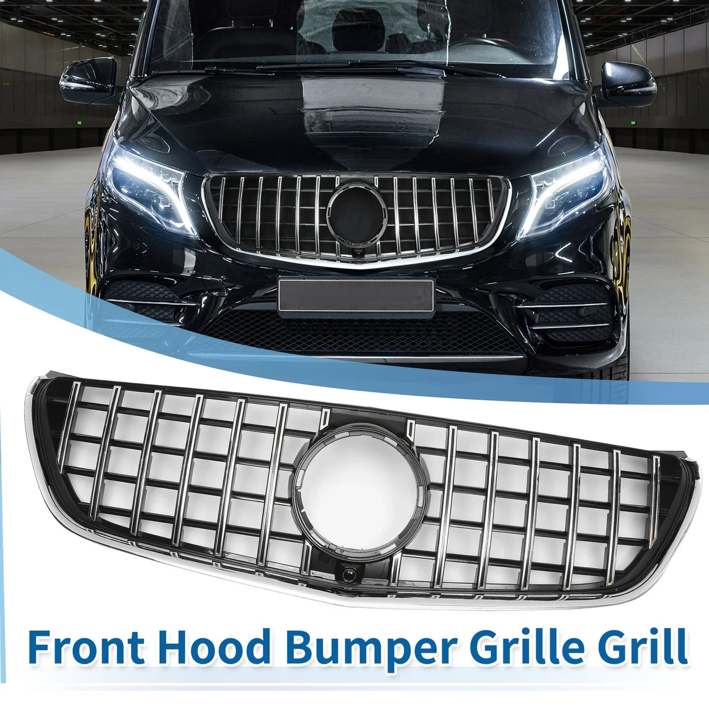 Front Upper Bumper Grille for Mercedes-Benz V-Class W477A (2020-2024) Black
