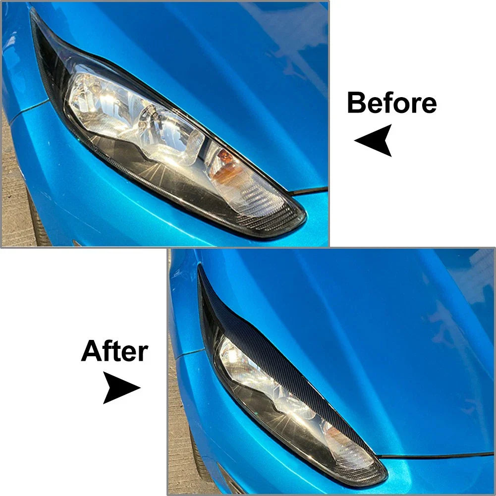 Carbon Fiber Front Headlight Eyebrow Cover Trim for Ford Fiesta (2013-2017)