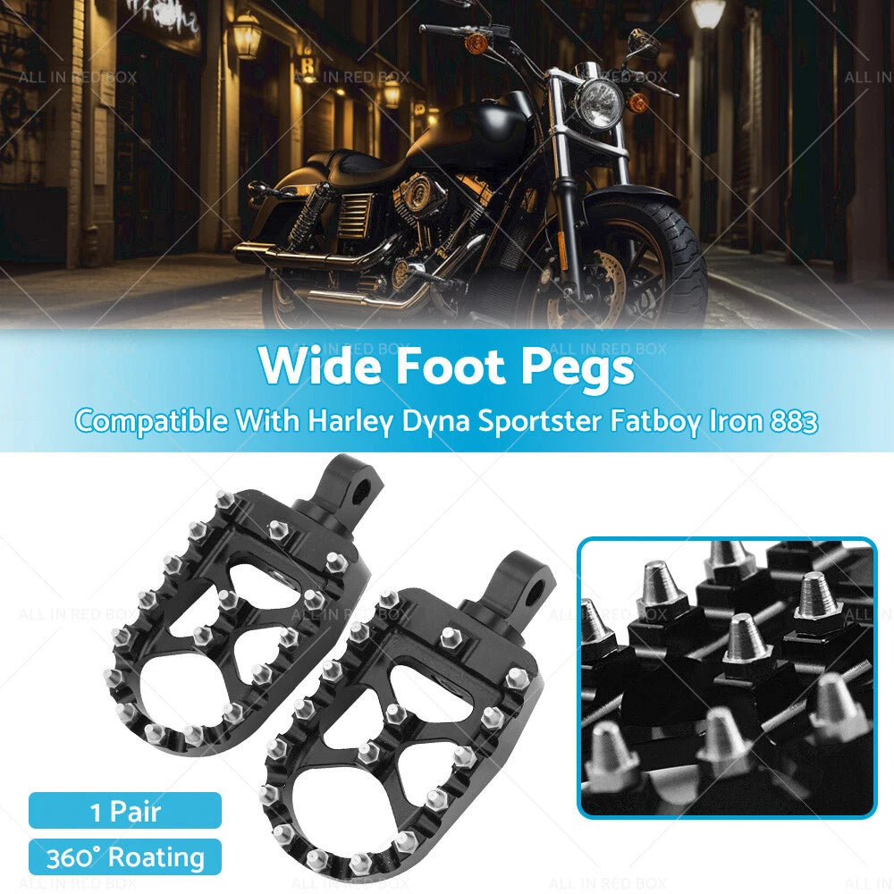 Wide Foot Pegs 360° Rotating for Harley Dyna Sportster Fatboy