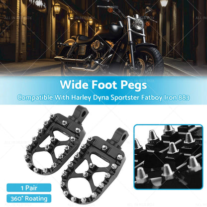 Wide Foot Pegs 360° Rotating for Harley Dyna Sportster Fatboy