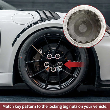 Set of 2 Wheel Lock Lug Nuts with 16 Teeth Anti-theft Key for Porsche Cayenne