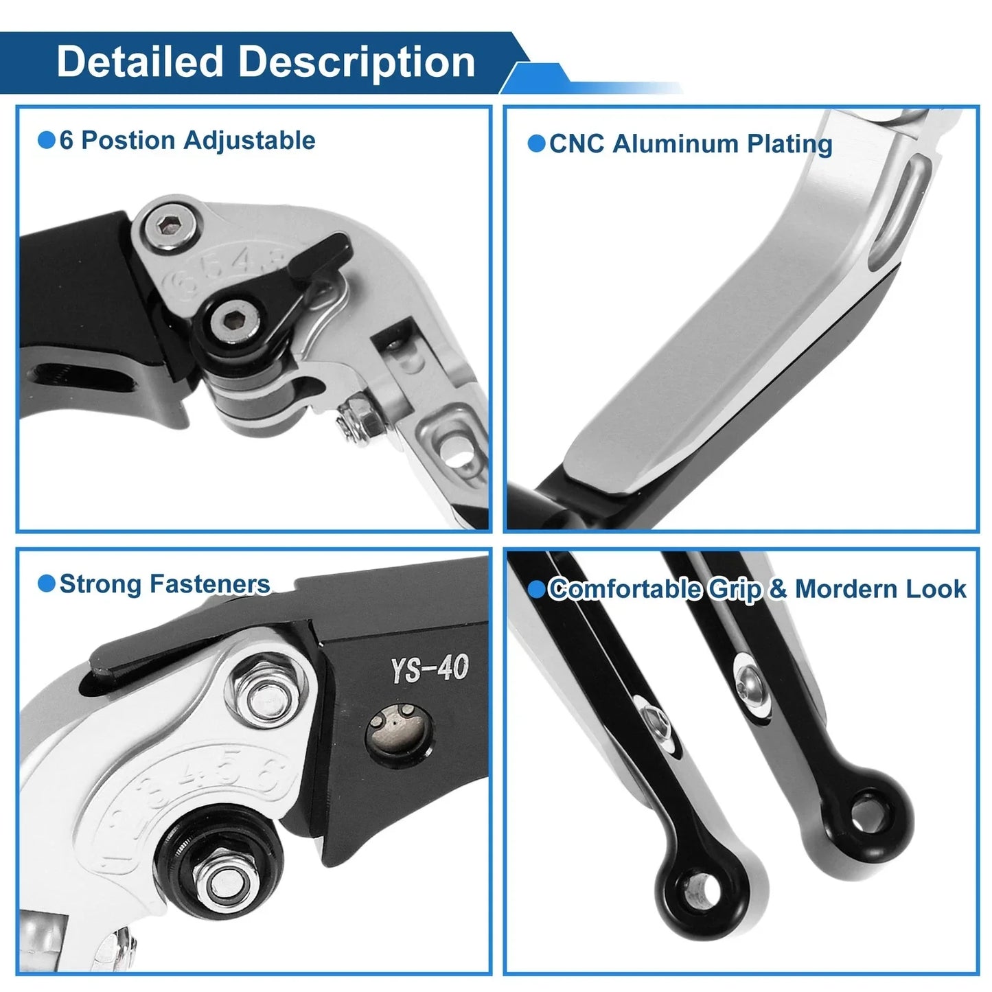 Adjustable Brake Clutch Levers for Honda CBR600RR (2003-2016) Silver Black