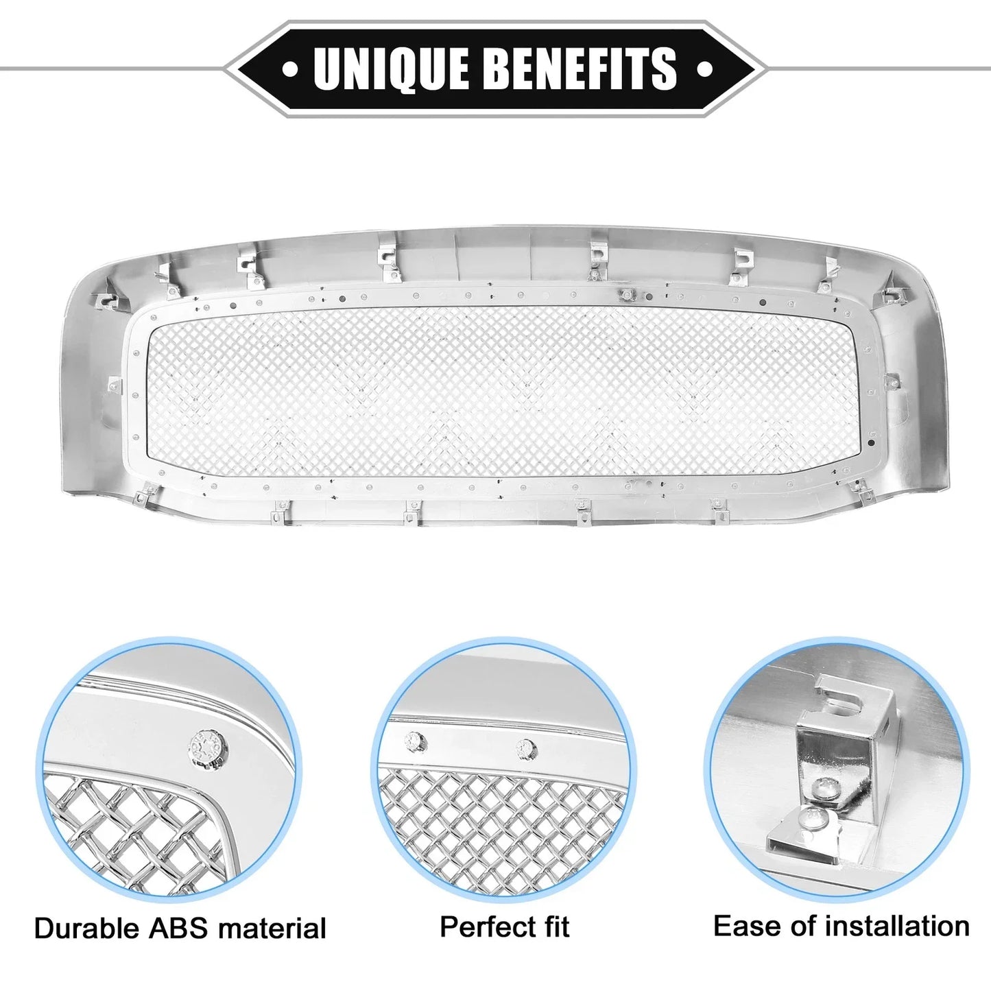 Front Grille Assembly for Dodge Ram 3500 Chrome Silver Tone (2010-2018)