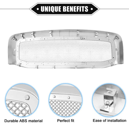 Front Grille Assembly for Dodge Ram 3500 Chrome Silver Tone (2010-2018)