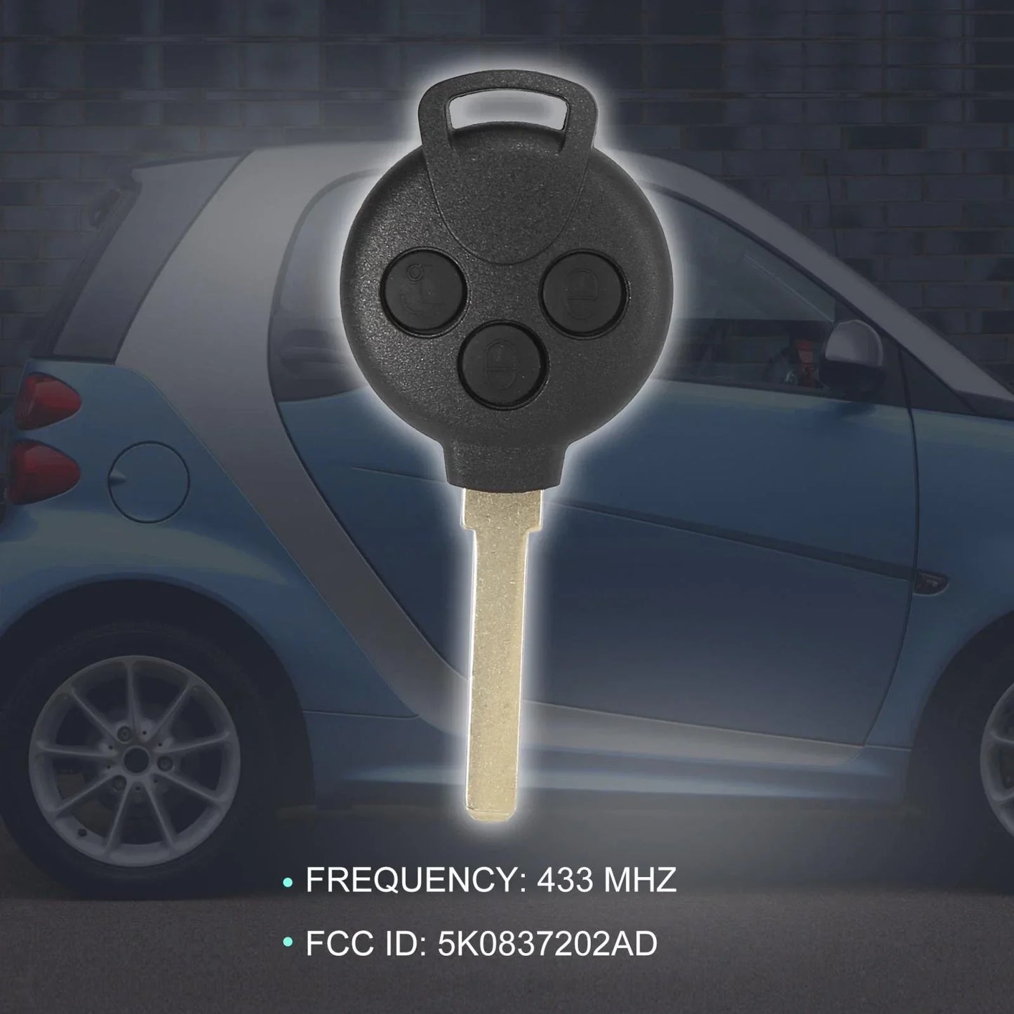 Keyless Entry Remote Car Key Fob 433MHz for Mercedes-Benz Smart Fortwo (07-13)