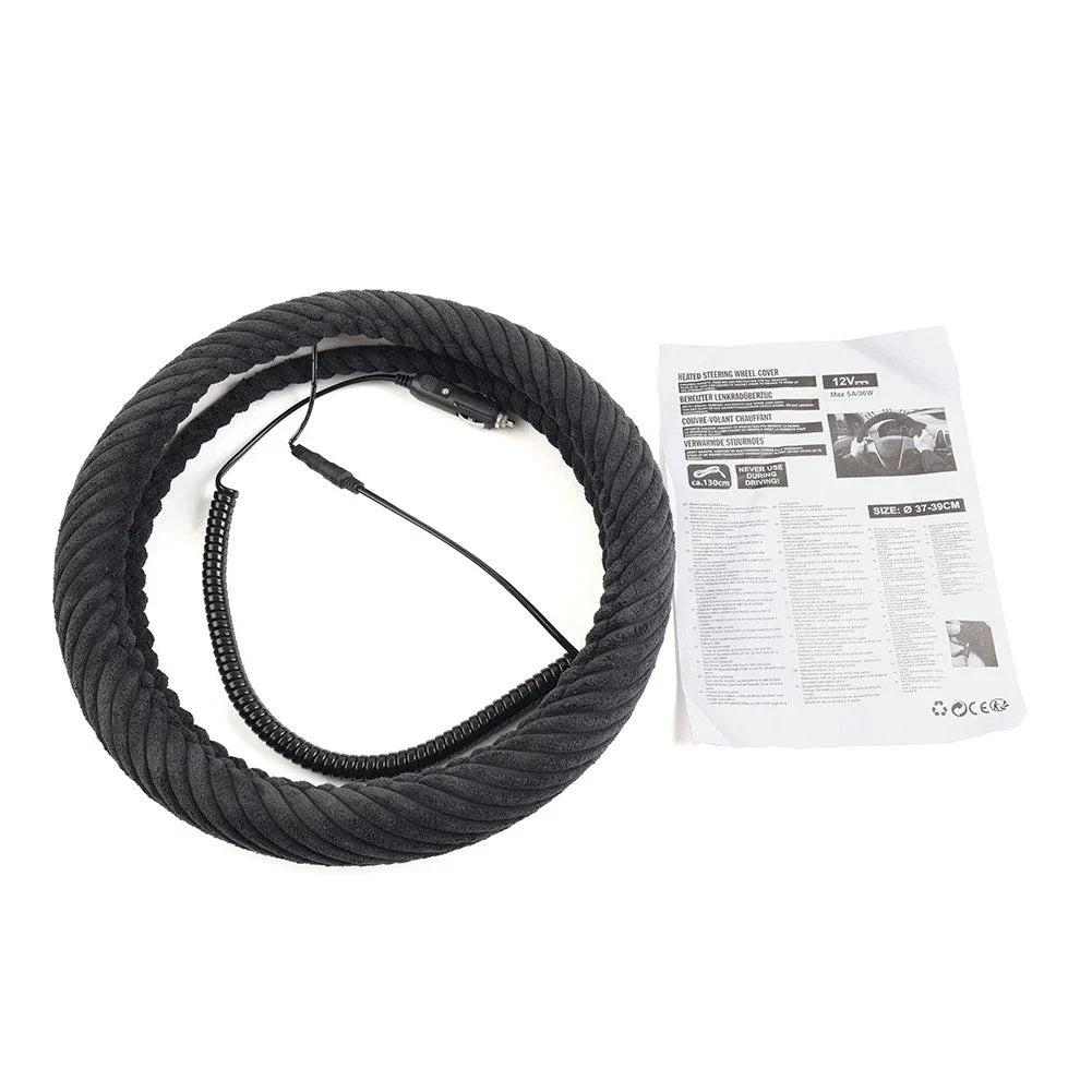 Heated Steering Wheel Cover 14.5-15.5in for Tangle Free Design