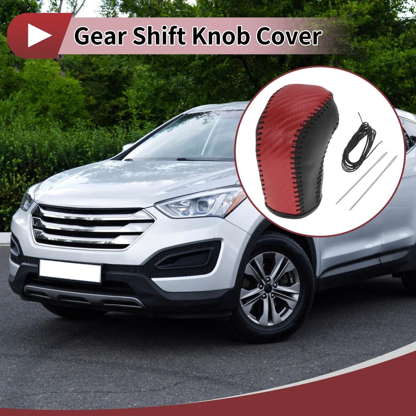 Gear Shift Knob Cover for Hyundai Tucson 2015-2018 Black Red Faux Leather
