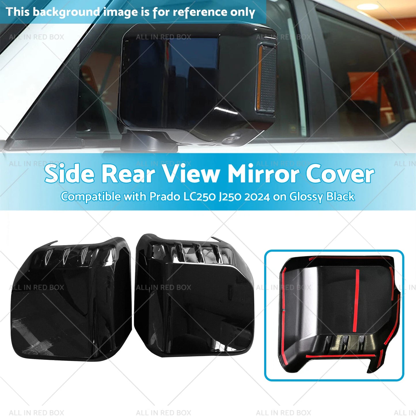 Glossy Black Side Rear View Mirror Cover for Prado LC250 J250 (2024)