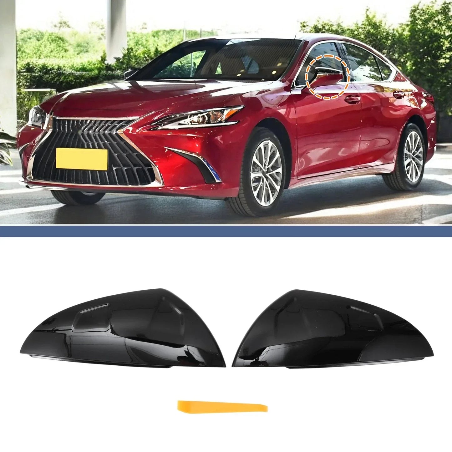Gloss Black Left Right Mirror Cover Cap Replacement for Lexus ES (2018-2023)