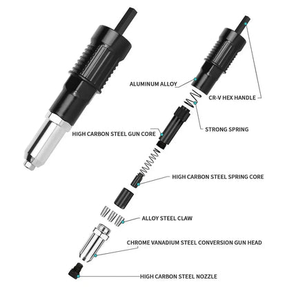 Electric Rivet Gun Adapter Kit for Cordless Drill Nut Riveter Wrench
