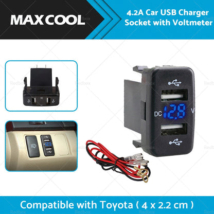 USB Car Charger Socket Voltmeter for Toyota Hilux, Prado, Camry, RAV4 (2007-2023)