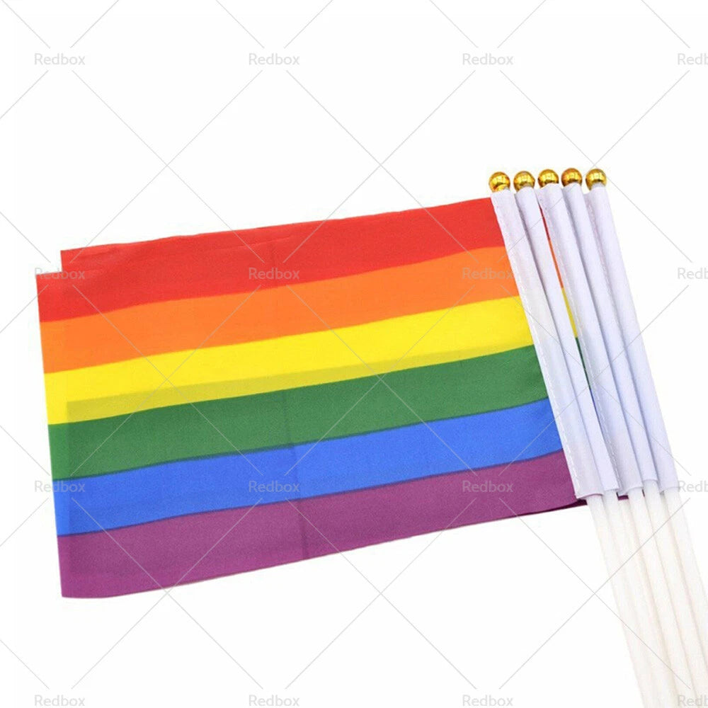 100 x Small Gay Lesbian LGBT Pride Mini Flags 14 x 21 cm