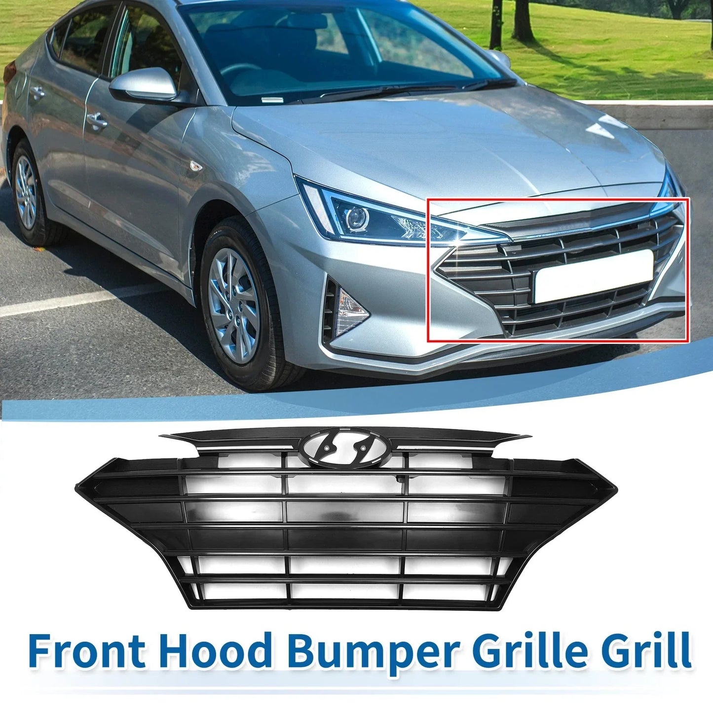 Front Upper Bumper Grille for Hyundai Elantra 2019-2020 Black