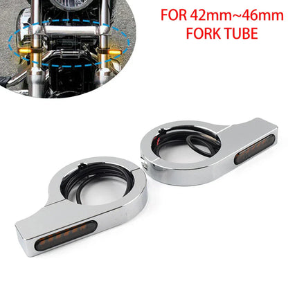 42MM-46MM Amber Chrome Fork Turn Signal Lights for Harley Touring Dyna