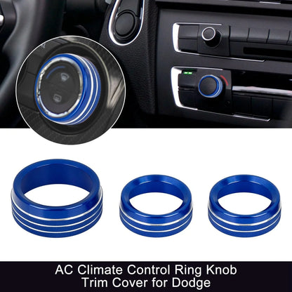 3 x Blue AC Climate Control Ring Knob Trim Covers for Dodge Challenger, Ram
