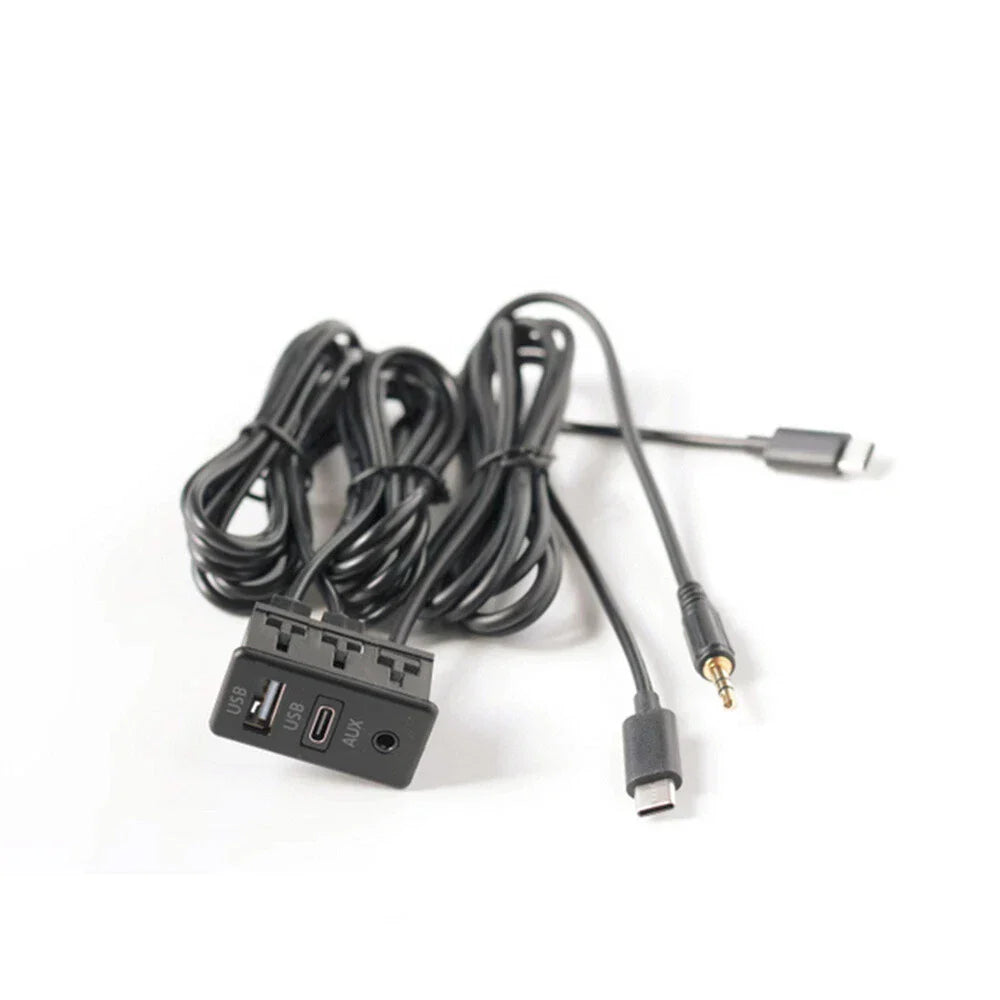 Dual Type-C to USB & RCA Audio Input AUX Port Panel Cable Adapter for Car