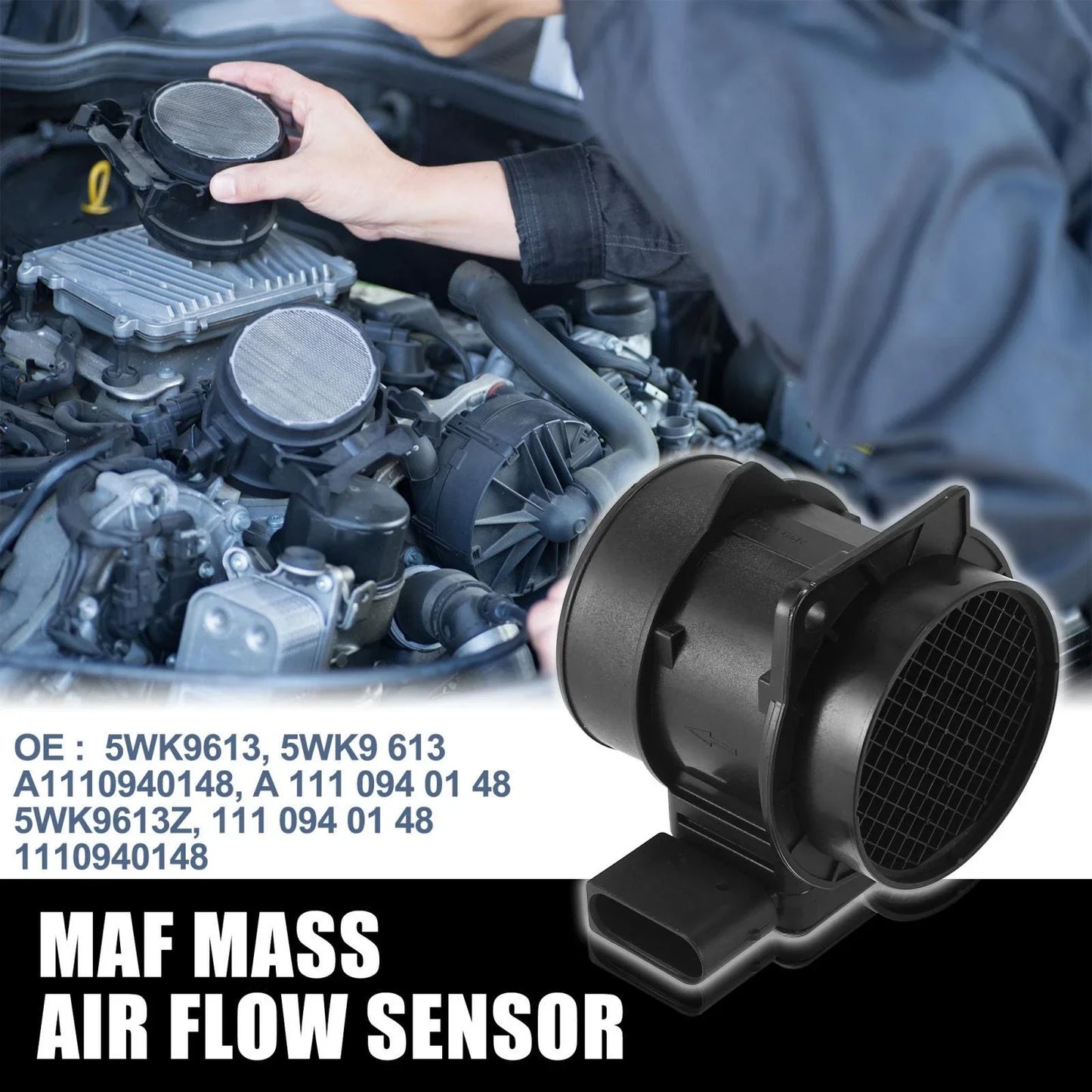 Black Mass Air Flow Meter Sensor 5 Pin for Mercedes-Benz (A-Class, 2000-2004)