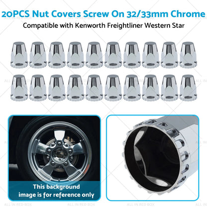 33mm Chrome Nut Covers for Kenworth Freightliner Western Star (20-20)