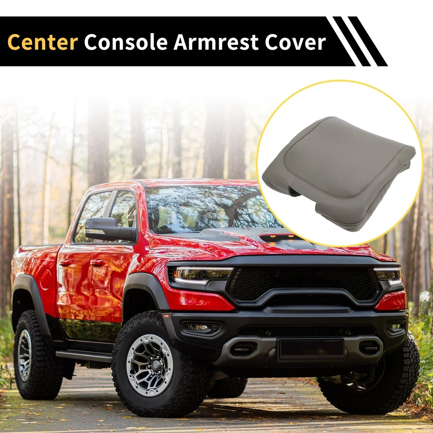 Center Console Armrest Cover for Dodge Ram Microfiber Leather Grey