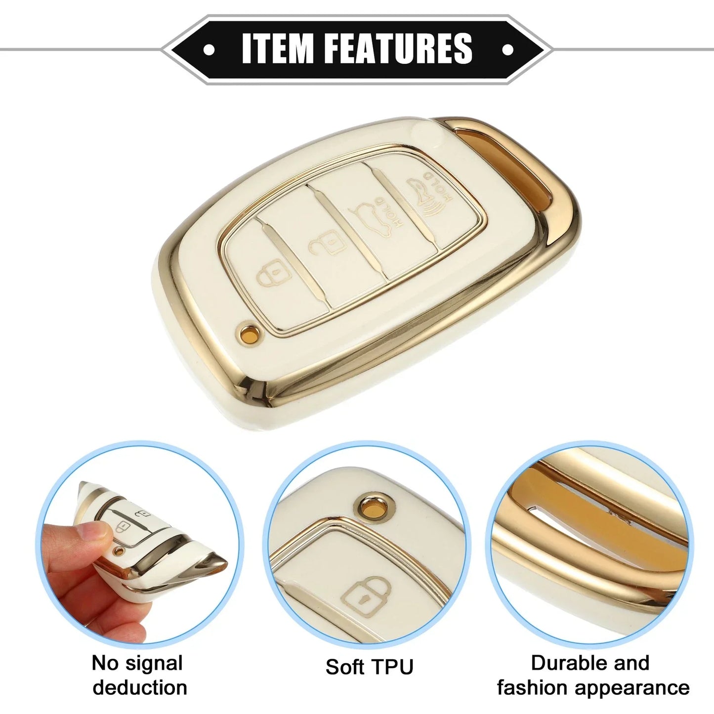 TPU White 4 x Button Remote Keyless Key Fob Cover for Hyundai Elantra Sonata
