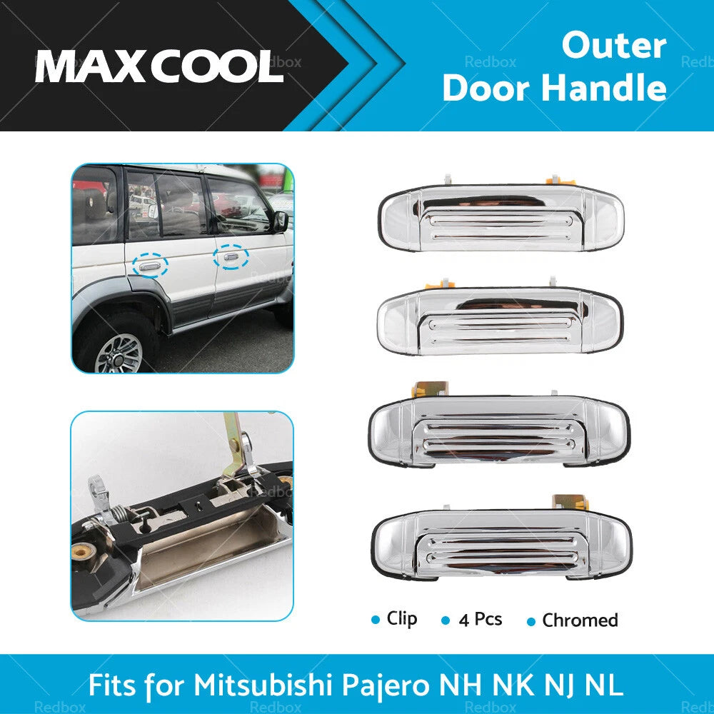 4 Pcs Chrome Outer Door Handle Clips for Mitsubishi Pajero (1991-2000)