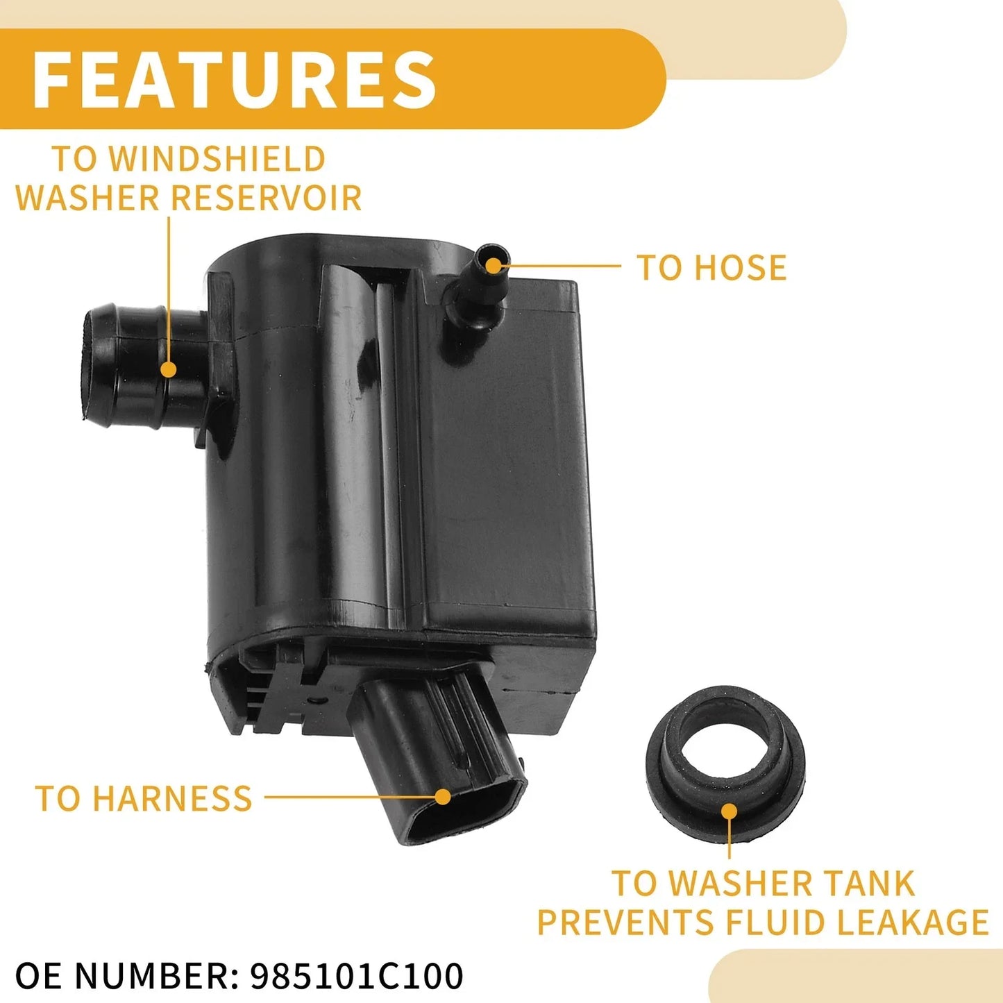 Windshield Washer Pump for Hyundai Santa Fe (2001-2017) with Grommet
