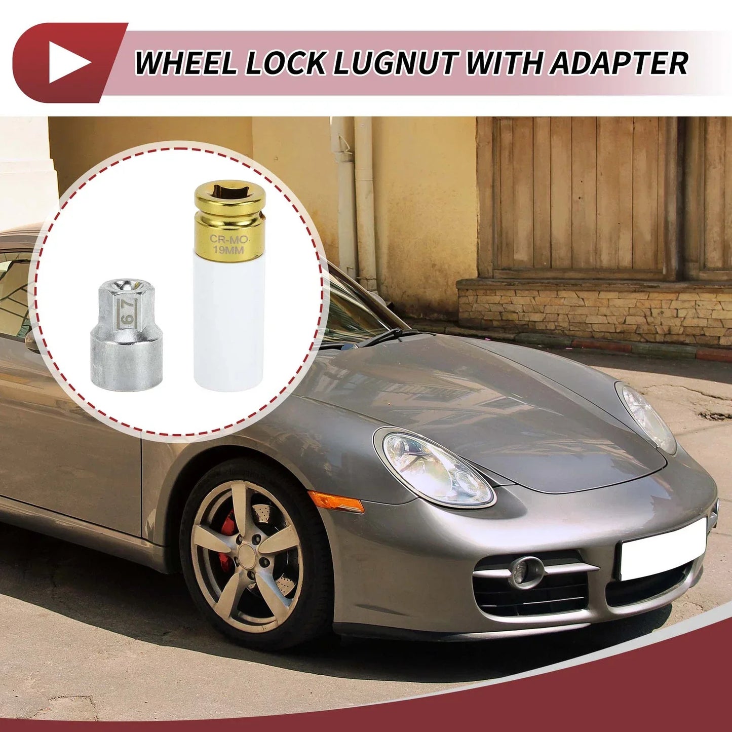 Set of 2 Wheel Lock Lug Nuts with 21 Teeth Anti-theft Key for Porsche Cayenne
