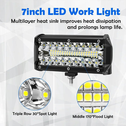 120W LED 7 Inch Work Light with Mounting Bracket IP68 12–24V