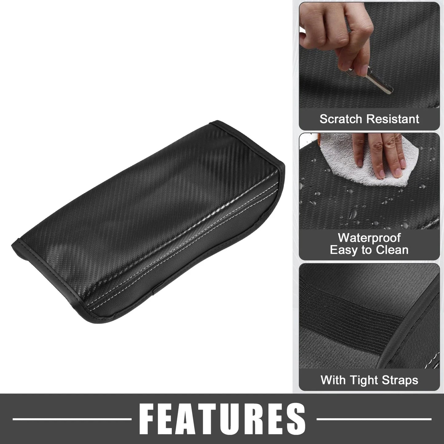 Center Console Cover Pad for Hyundai Tucson 2016-2021 Carbon Fiber Black