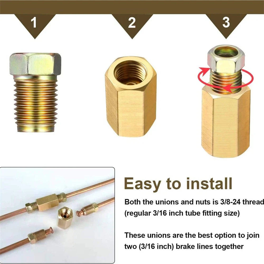 3/8" x 24 Brake Line Fittings Kit for 3/16" Brake Lines