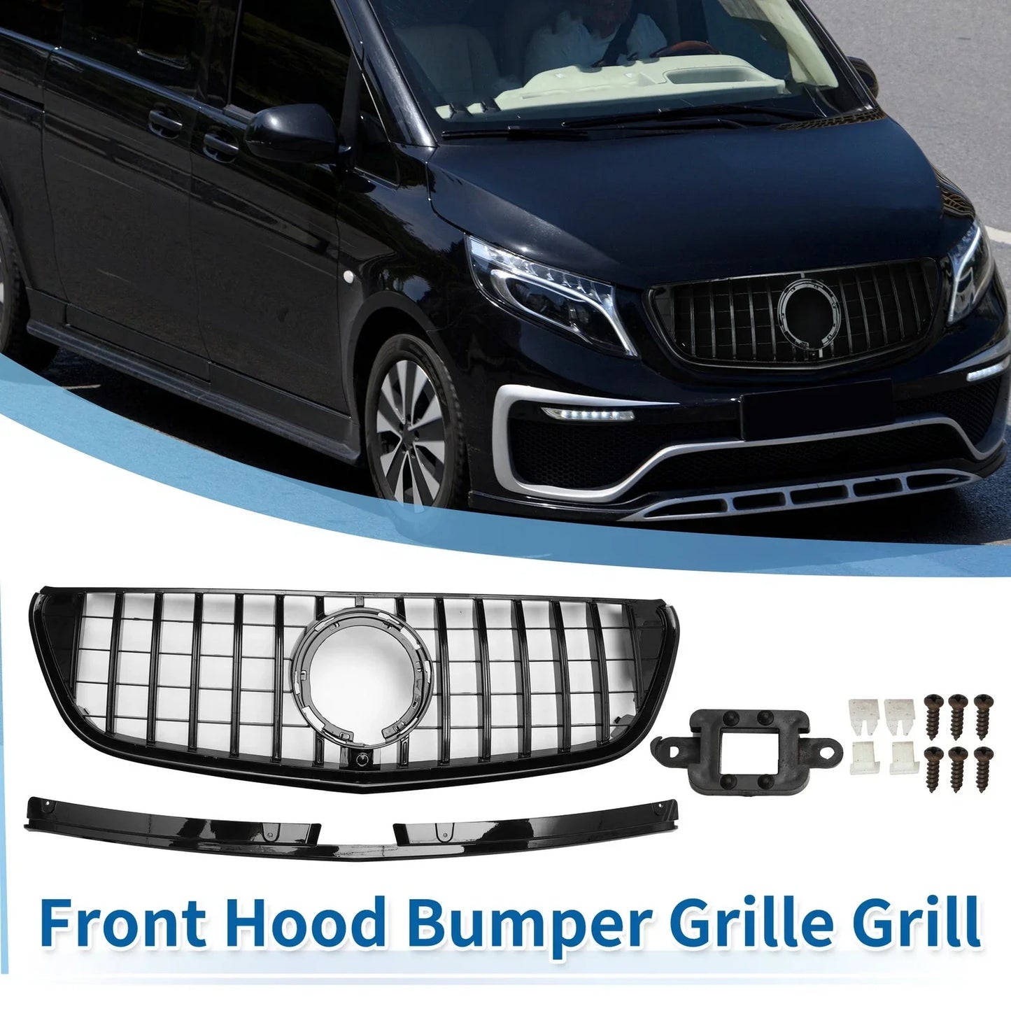 Front Upper Bumper Grille for Mercedes-Benz W447 (2016-2020) Black