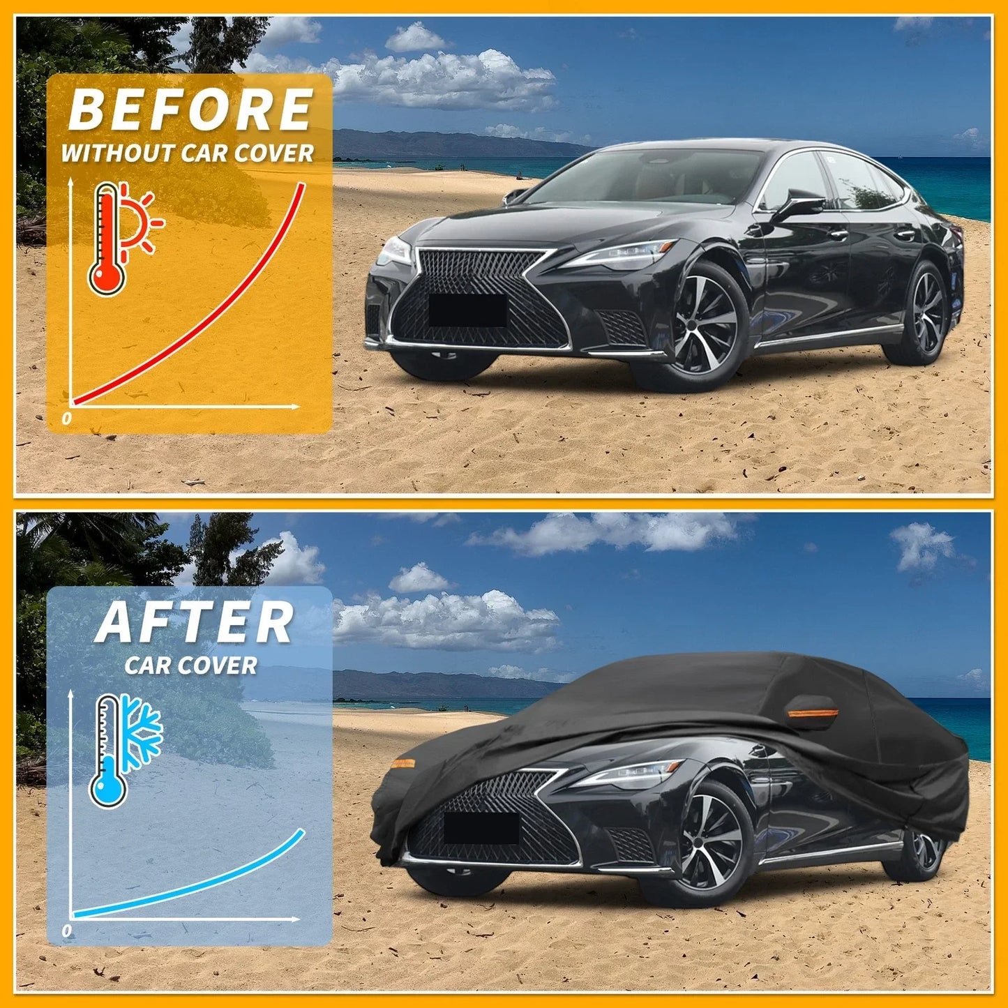 Waterproof All Weather Car Cover for Lexus LS Sedan Black (2018-2023)