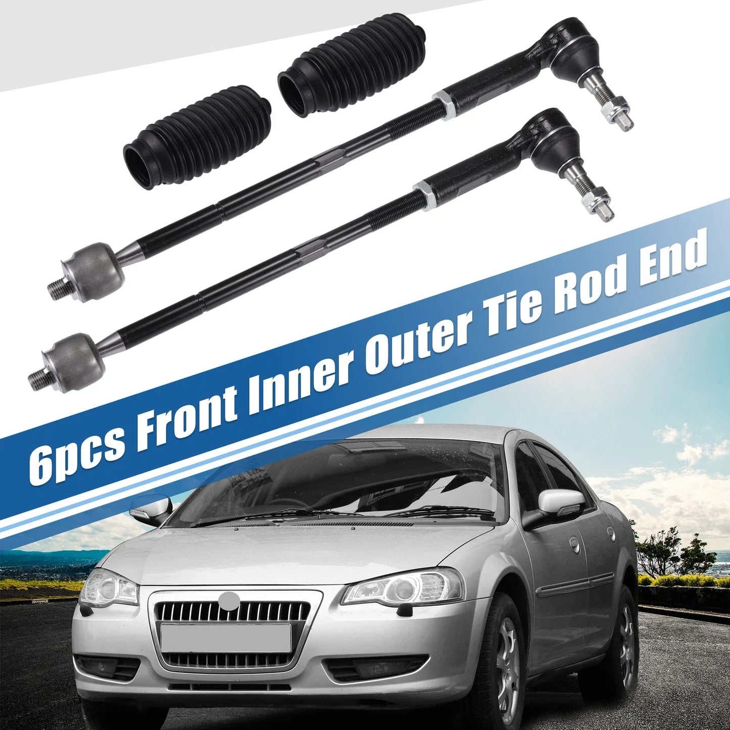 6pcs Front Inner Outer Tie Rod Ends for Chrysler 300 (2005-2023)