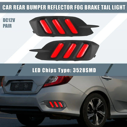 2 x Rear Bumper Reflector LED Brake Tail Lights for Honda Civic Sedan (2016-2019)