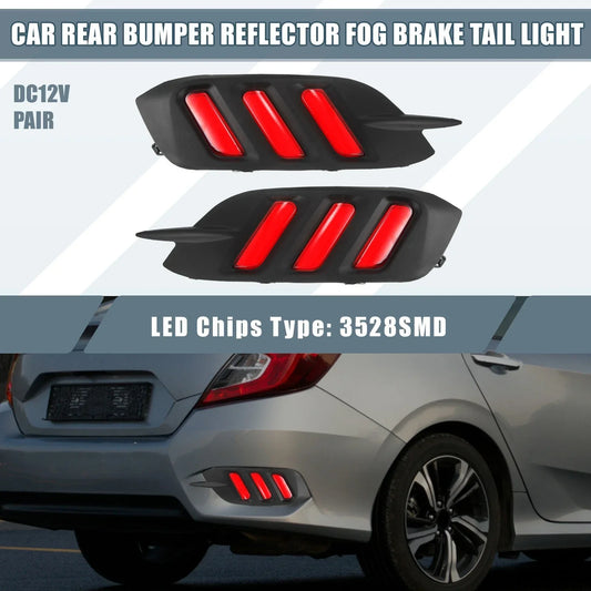 2 x Rear Bumper Reflector LED Brake Tail Lights for Honda Civic Sedan (2016-2019)