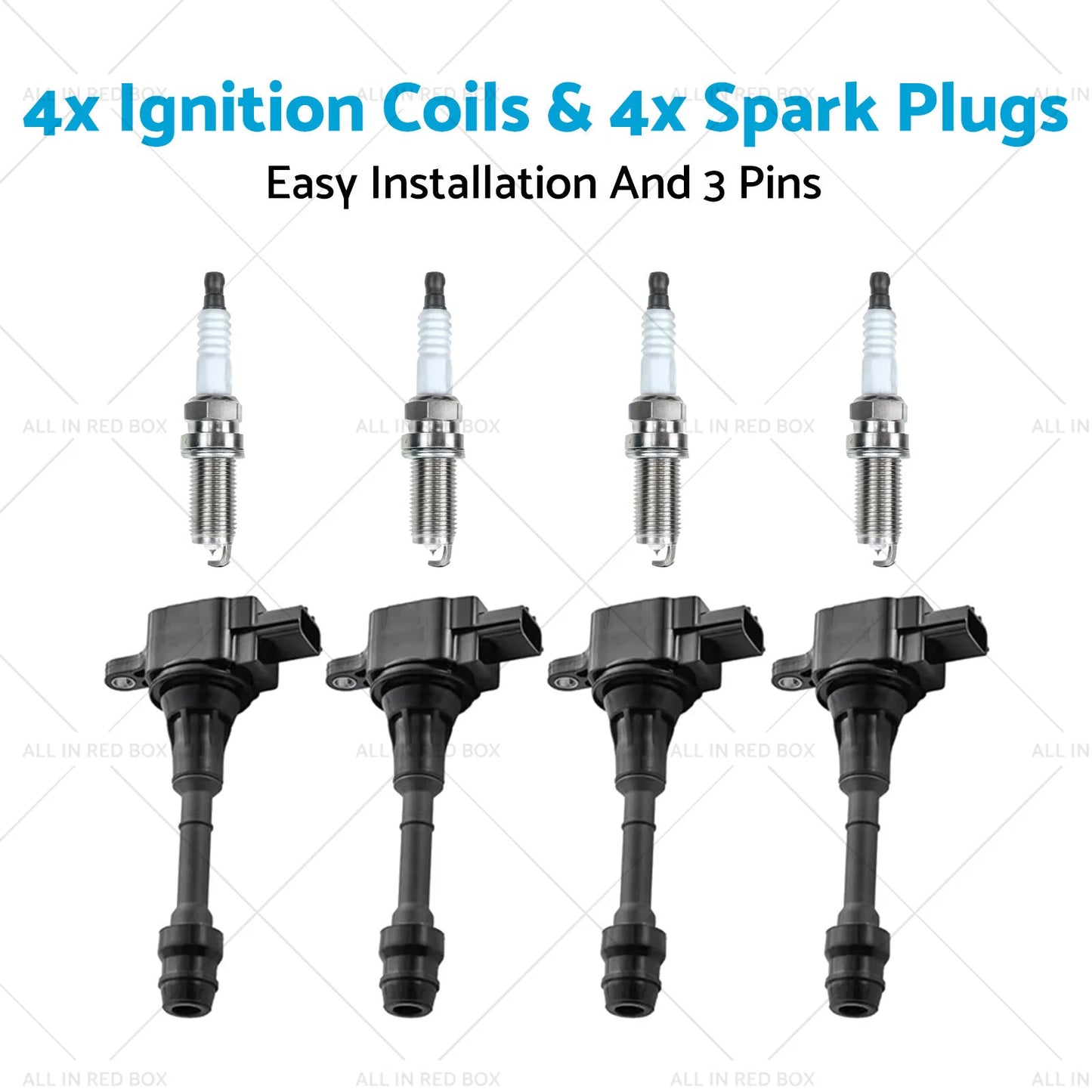 4x Ignition Coils & 4x Spark Plugs for Nissan X-Trail (2001-2007)