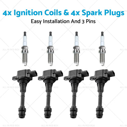 4x Ignition Coils & 4x Spark Plugs for Nissan X-Trail (2001-2007)