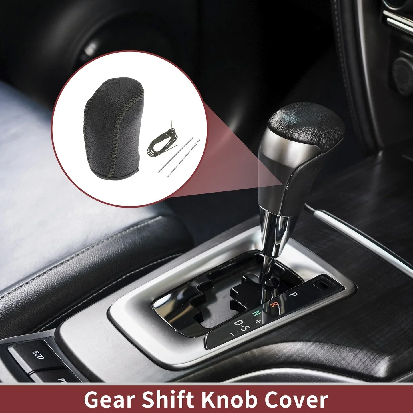 Car Gear Shift Knob Cover for Hyundai Sonata 2011-2014 Black Gray Faux Leather