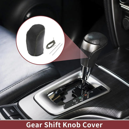 Car Gear Shift Knob Cover for Hyundai Sonata 2011-2014 Black Gray Faux Leather