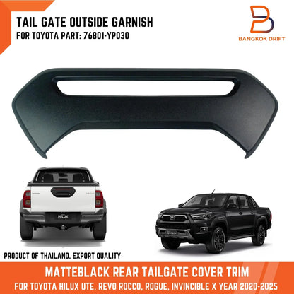 Black Tailgate Garnish Cover Trim for Toyota Hilux Ute (2020-2025)