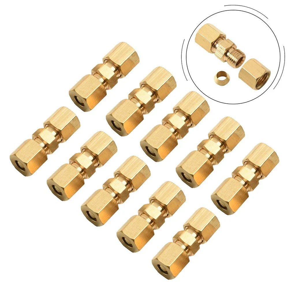 Brass Brake Line Compression Fitting Unions / 10 PCS