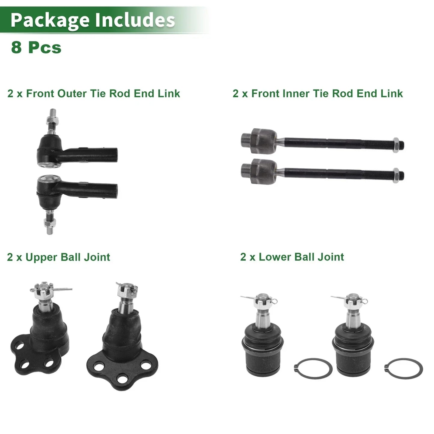 8 Pcs Tie Rod Ends & Ball Joints for Dodge Dakota (2005-2011)
