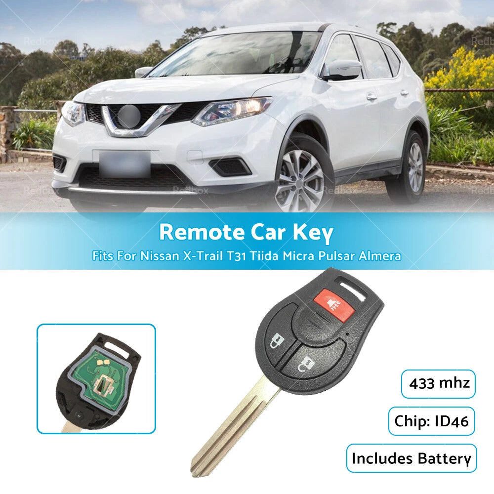 433MHz Car Remote Key 3 Buttons for Nissan X-Trail T31, Tiida, Micra, Pulsar, Almera