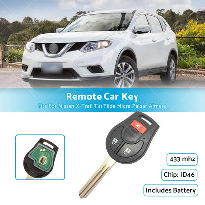 433MHz Car Remote Key 3 Buttons for Nissan X-Trail T31, Tiida, Micra, Pulsar, Almera