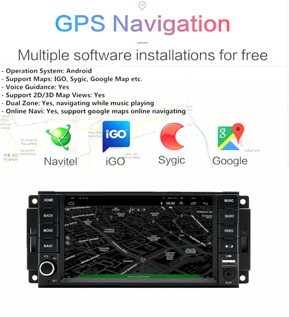 7'' Car Stereo GPS Radio for Jeep Wrangler, Chrysler 300C, Dodge Charger (2007-2023)