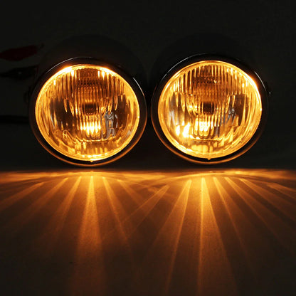 Black Twin Headlight Dual Lamp for Motorcycle Street Fighter Universal