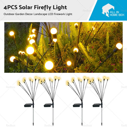 4 x Outdoor Solar Firefly Lights for Garden Decor & Landscape LED
