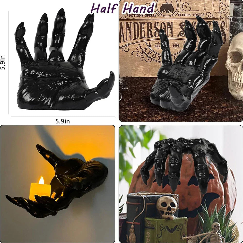 3 x Wall Mounted Creepy Reaching Hands with Lighted Candles for Decoration