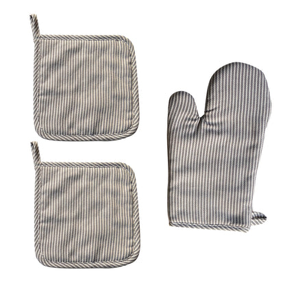 Cotton Oven Mitt & Pot Holder Set for Kitchen Cooking & Baking