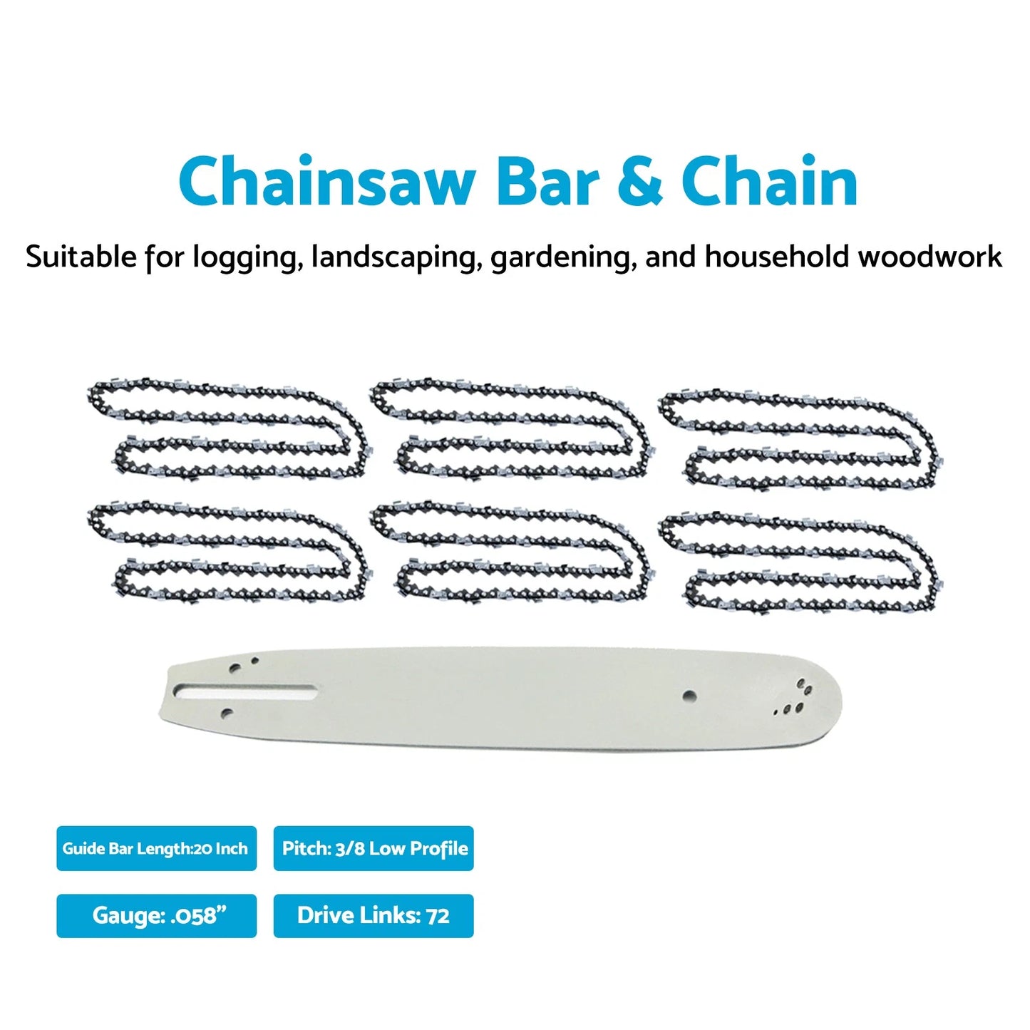 20" 3/8 .058 72DL Chainsaw Bar Chain for Husqvarna, Alpina, Dolmar